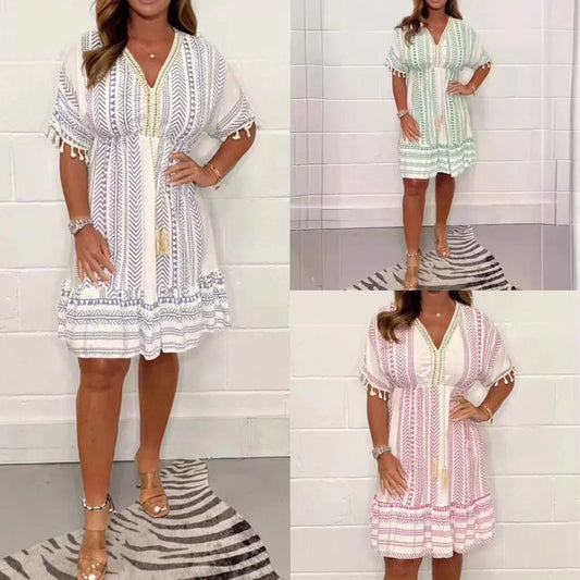 💃Big price reduction！ 💝2025 Ethnic New Style Casual printed V-neck dress