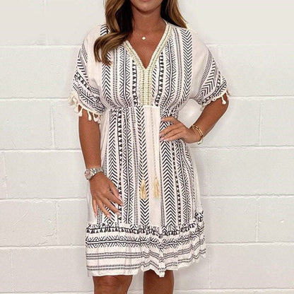 💃Big price reduction！ 💝2025 Ethnic New Style Casual printed V-neck dress