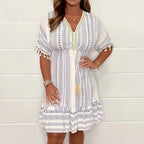 💃Big price reduction！ 💝2025 Ethnic New Style Casual printed V-neck dress