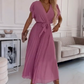🔥50% OFF💗Women's Solid V-Neck Pleated Flowy Dress
