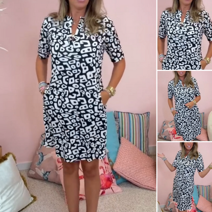 ✨Early Summer New✨Women's Casual Short Sleeve V-Neck Printed Dress