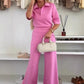 💖Limited Sale 50% OFF💖Solid Color Lapel Top & Wide Leg Pants 2-Piece Set
