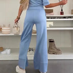 💖Limited Sale 50% OFF💖Solid Color Lapel Top & Wide Leg Pants 2-Piece Set