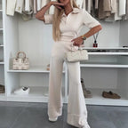 💖Limited Sale 50% OFF💖Solid Color Lapel Top & Wide Leg Pants 2-Piece Set