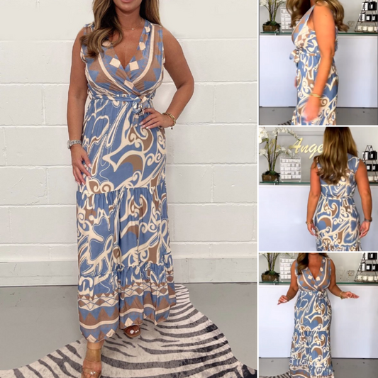 🌸Spring Specials-50%OFF 🌸V-Neck Printed Maxi Dress with Belt