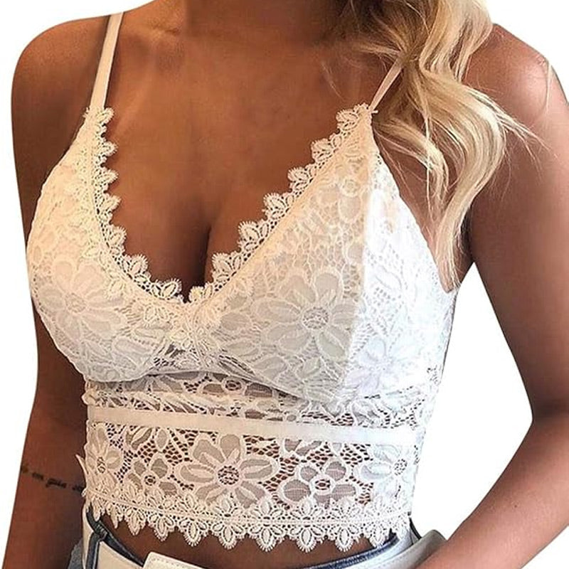 💕Spring New💕Women Floral Lace Lace Longline Bra Crop Top