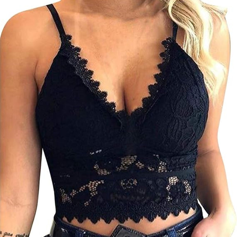 💕Spring New💕Women Floral Lace Lace Longline Bra Crop Top