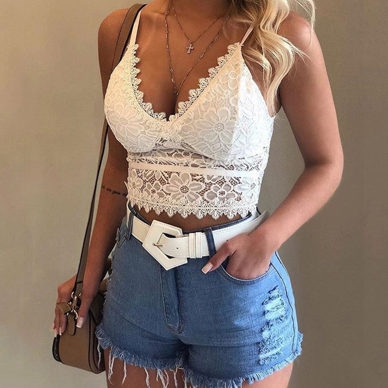 💕Spring New💕Women Floral Lace Lace Longline Bra Crop Top