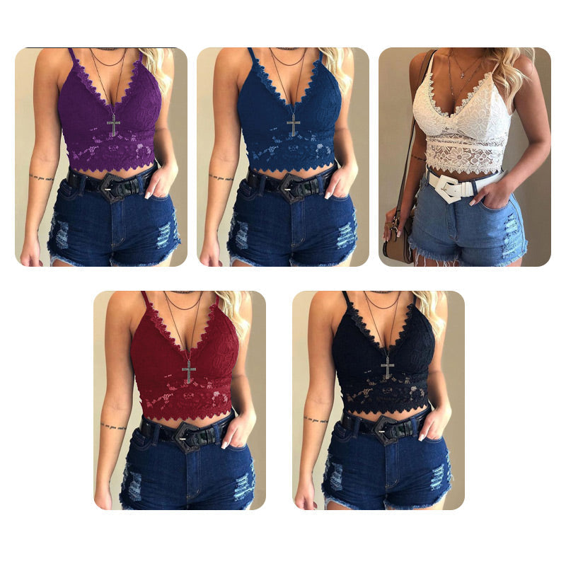 💕Spring New💕Women Floral Lace Lace Longline Bra Crop Top