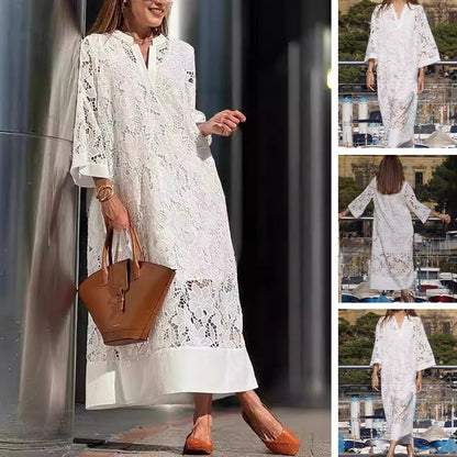🌸Spring Specials🌸 Flowy Lace V-Neck Three-Quarter Sleeve Dress