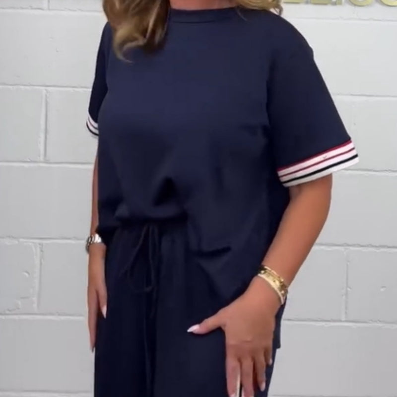 ✨Early Summer New✨Side Stripe Short Sleeve T-Shirt & Wide Leg Joggers Set