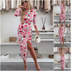 🔥50% OFF💗Floral Long-Sleeve Tops ＆ Slit Skirt Two-Piece Set