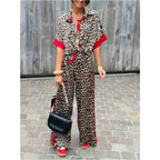🌸🔥Big price reduction! 🔥 Women's 2-Piece Leopard Print Outfit Button-Down Shirt & Wide-Leg Pants