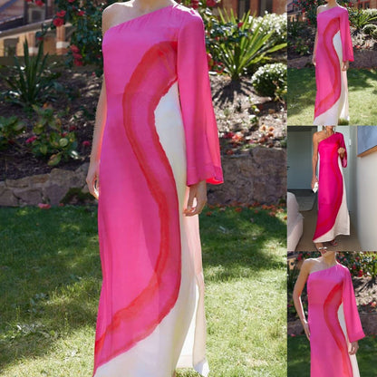 🌸Spring Specials🌸Women's Casual Color-Block One Shoulder Dress