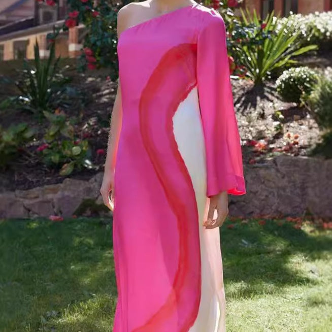 🌸Spring Specials🌸Women's Casual Color-Block One Shoulder Dress