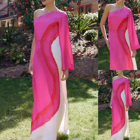 🌸Spring Specials🌸Women's Casual Color-Block One Shoulder Dress