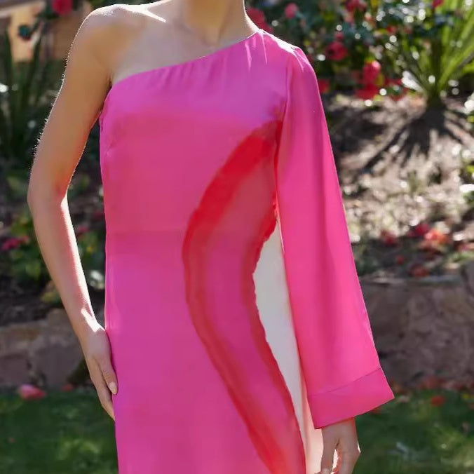 🌸Spring Specials🌸Women's Casual Color-Block One Shoulder Dress