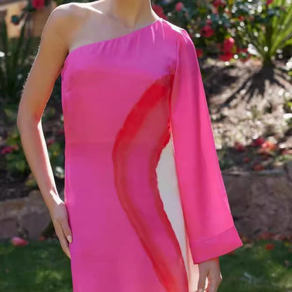 🌸Spring Specials🌸Women's Casual Color-Block One Shoulder Dress