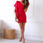 🔥2025 Hot sale🔥🌸Women's One Shoulder Ruffle Sleeve Cocktail Dress