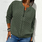 🍃LAST DAY SALE 50% OFF🍃Women's Casual Zipper Knit Jacket with Hollow Design