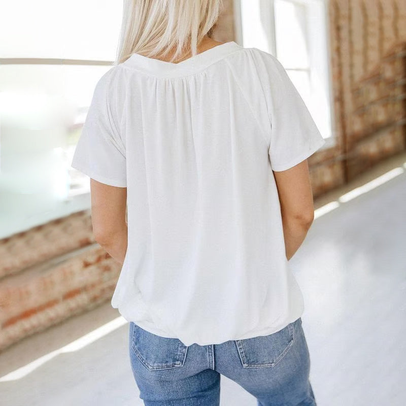🎁Big price reduction！⏳Women's Casual Pleated V-Neck Short-Sleeve Top