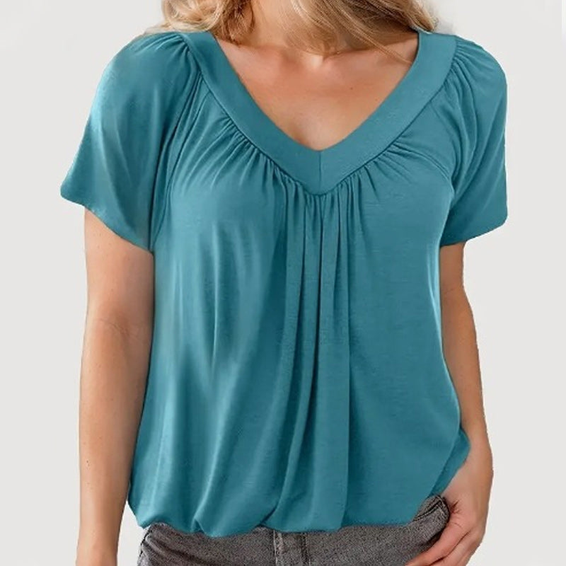 🎁Big price reduction！⏳Women's Casual Pleated V-Neck Short-Sleeve Top