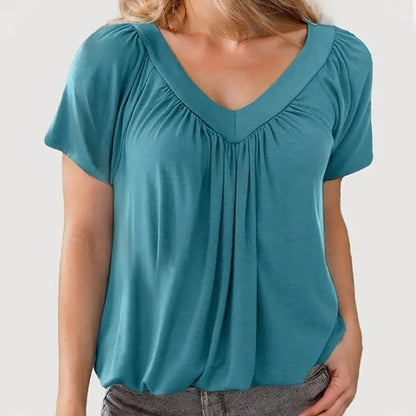 🎁Big price reduction！⏳Women's Casual Pleated V-Neck Short-Sleeve Top
