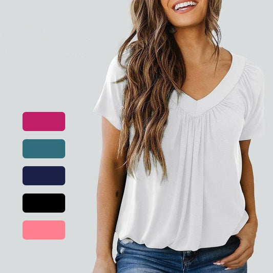 🎁Big price reduction！⏳Women's Casual Pleated V-Neck Short-Sleeve Top