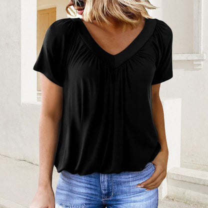 🎁Big price reduction！⏳Women's Casual Pleated V-Neck Short-Sleeve Top