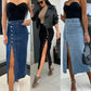 💕Limited Time 50% Off💕Stylish Button Closure Split Denim Bodycon Skirt