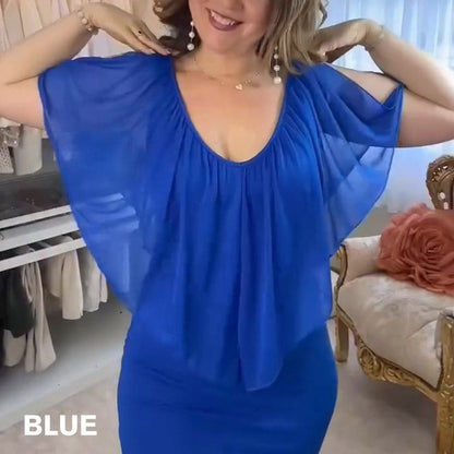 💙Spring Specials💙 Women's Multi-Wear Solid Color Deep V-Neck Chiffon Casual Dresses