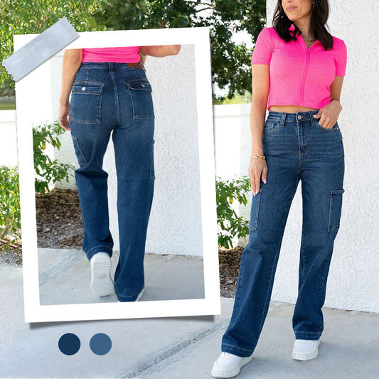 💕Spring New💕High Rise Cargo Wide-Leg Stretch Jeans for Women