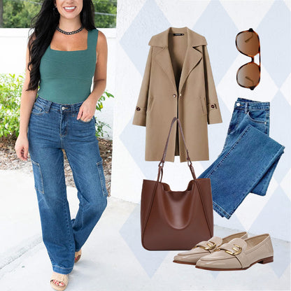 💕Spring New💕High Rise Cargo Wide-Leg Stretch Jeans for Women