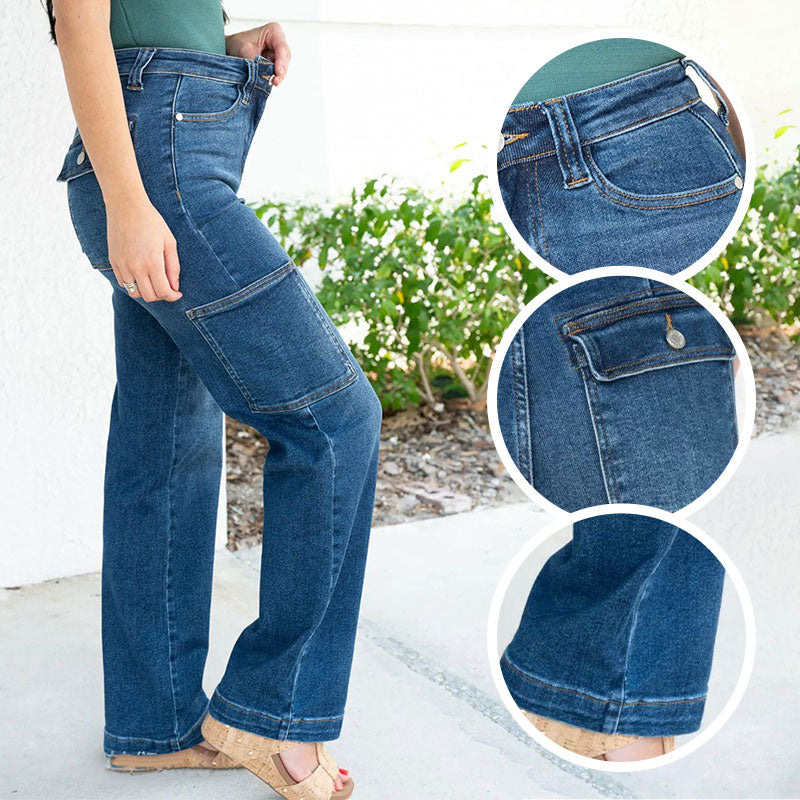 💕Spring New💕High Rise Cargo Wide-Leg Stretch Jeans for Women