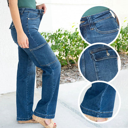 💕Spring New💕High Rise Cargo Wide-Leg Stretch Jeans for Women