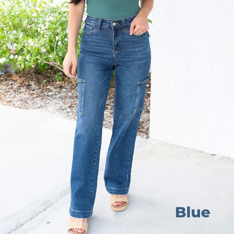 💕Spring New💕High Rise Cargo Wide-Leg Stretch Jeans for Women