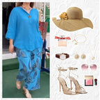 💙Spring Specials🌸Women’s Casual Printed Long-sleeve Blouse and Wide-leg Pants 2-piece Set