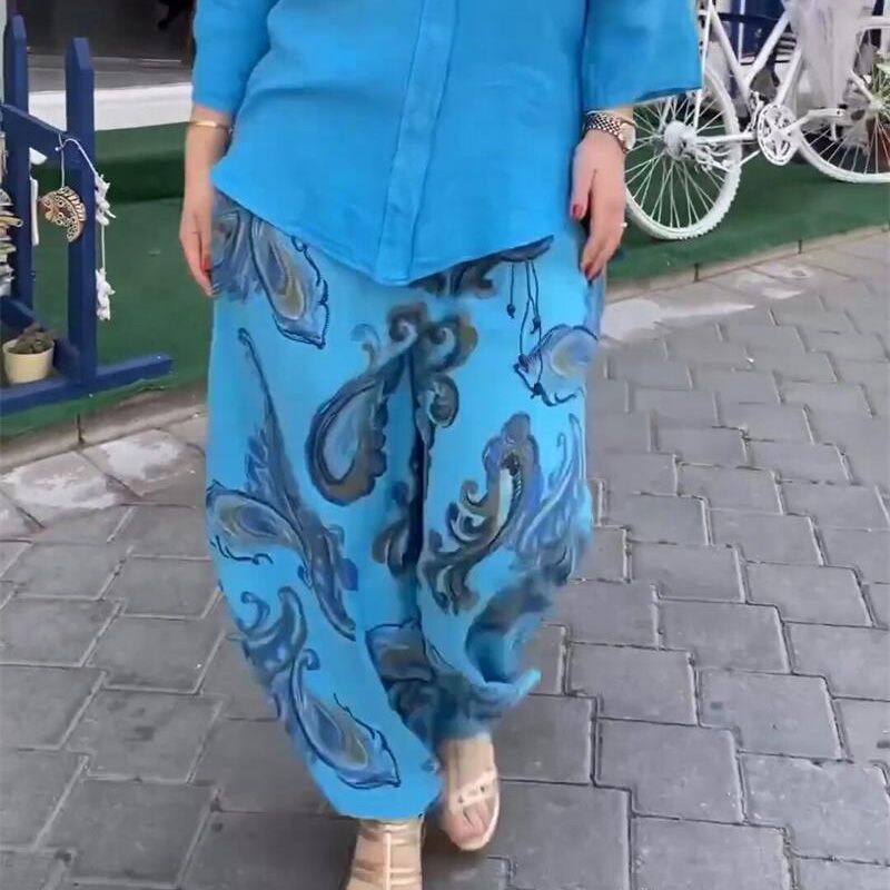 💙Spring Specials🌸Women’s Casual Printed Long-sleeve Blouse and Wide-leg Pants 2-piece Set