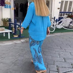 💙Spring Specials🌸Women’s Casual Printed Long-sleeve Blouse and Wide-leg Pants 2-piece Set
