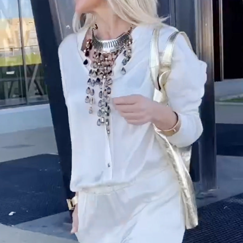 💕Limited Time 50% Off💕Women's Casual White Top & Pants Two-Piece Set💐💐