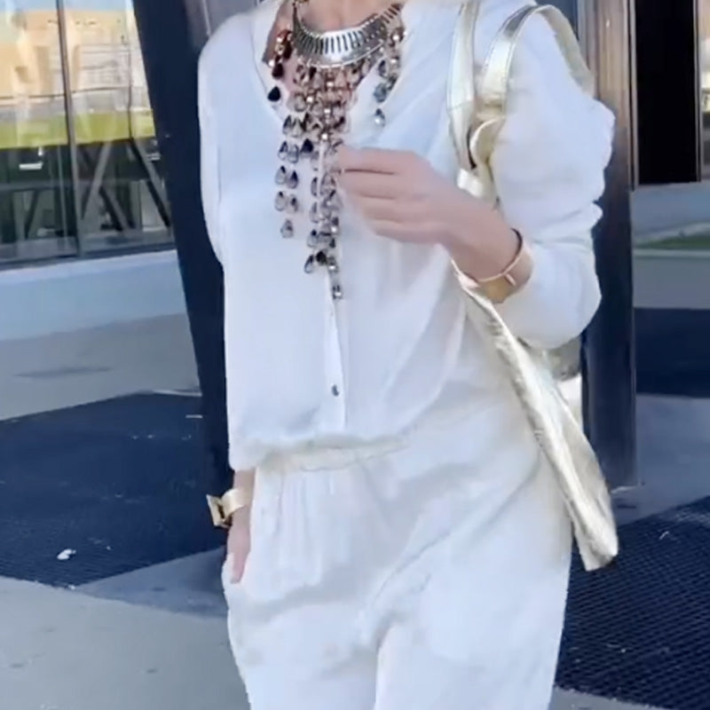 💕Limited Time 50% Off💕Women's Casual White Top & Pants Two-Piece Set💐💐