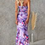 🌸Spring Specials🌸Women's Elegant Floral Print Ruched One-Shoulder Dress