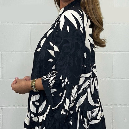 💙Big price reduction🔥V-Neck Floral Flared Sleeve Ruffle Hem Top