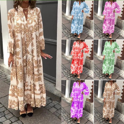 💖Hot Sale 50% OFF🌸Bohemian printed V-Neck maxi dress
