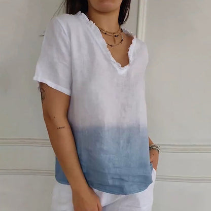🏖️Summer Hot Sale 50% OFF🌼Women's Casual Gradient Print Ruffled V-Neck Shirt