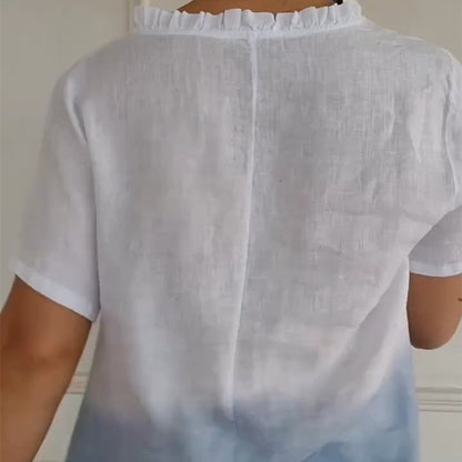 🏖️Summer Hot Sale 50% OFF🌼Women's Casual Gradient Print Ruffled V-Neck Shirt