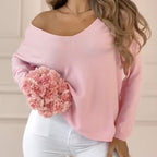 🏖️Summer Hot Sale 50% OFF🌼Women's Loose Off Shoulder Long Sleeve Top