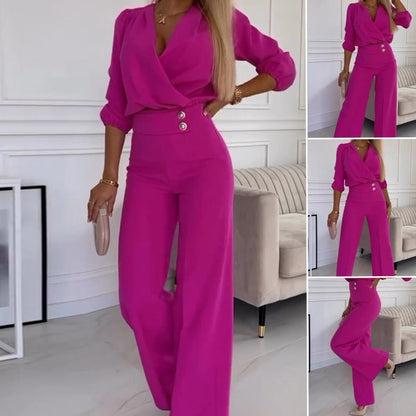 🌸Limited Time 50% Off💕Women's V-Neck Solid Color Casual Commuting Set