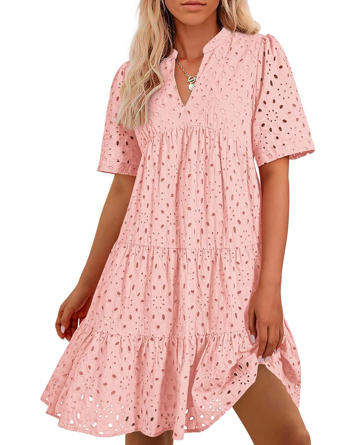 🌸Spring Specials🌸Women's Elegant Hollow Out Lace Ruffle Casual Mini Dress