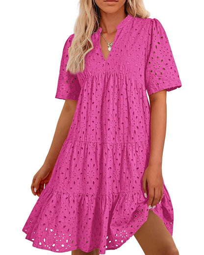 🌸Spring Specials🌸Women's Elegant Hollow Out Lace Ruffle Casual Mini Dress